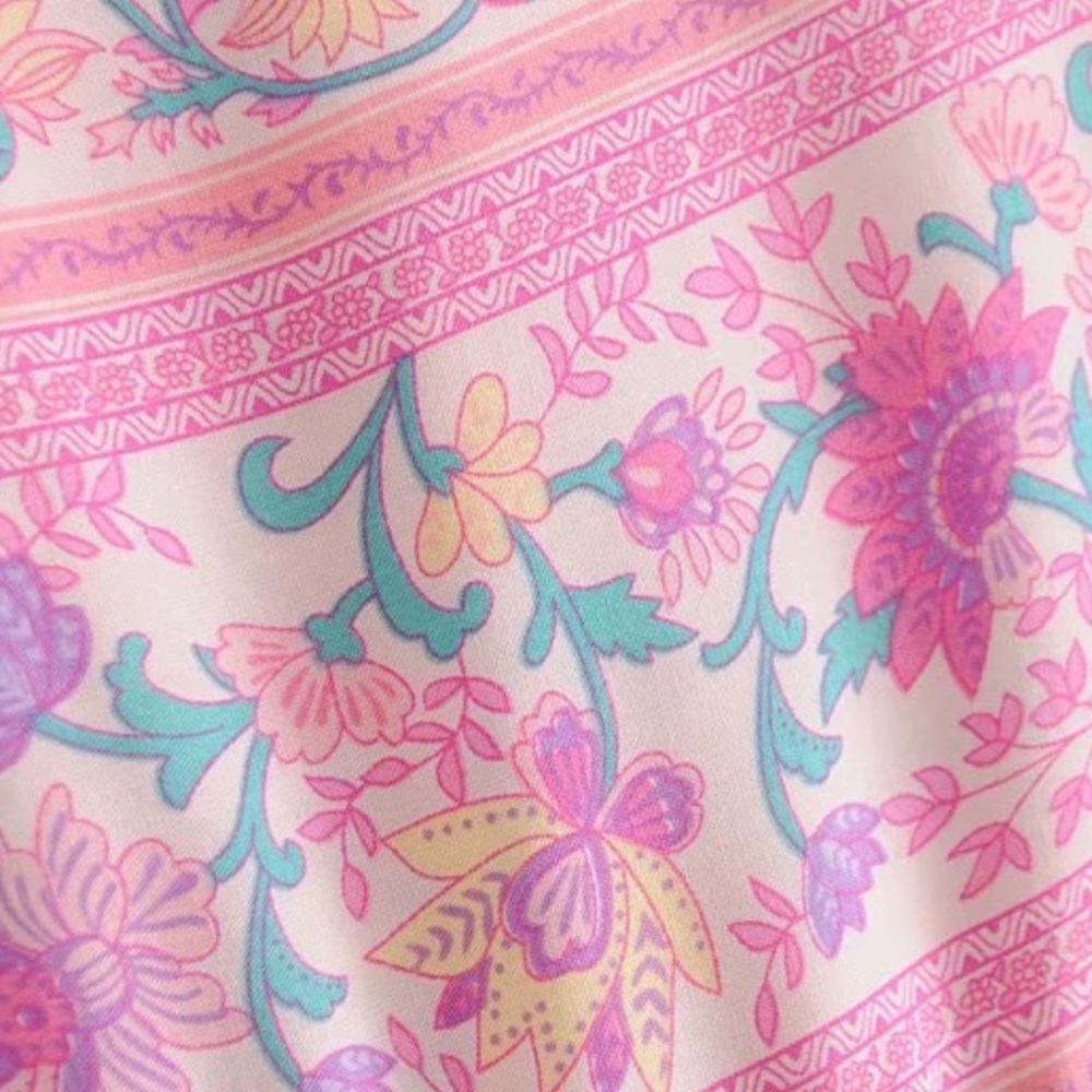 Babydoll Boho Floral Gypsy Print Dress Pink - Picture 8 of 12